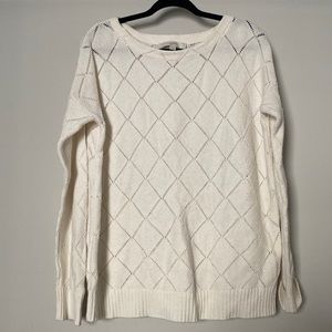 ANN TAYLOR LOFT Cotton Camel Blend Eyelet Crewneck Sweater - White XL